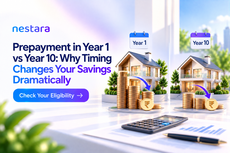 Home loan prepayment in Year 1 versus Year 10 showing different interest savings