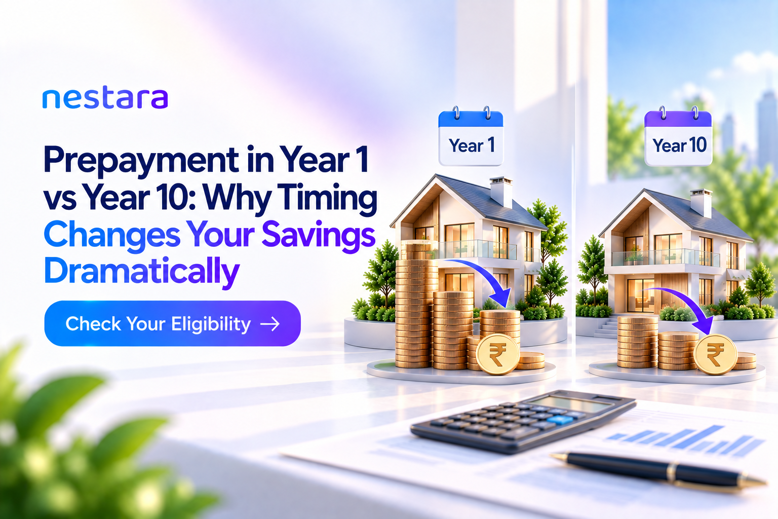 Home loan prepayment in Year 1 versus Year 10 showing different interest savings